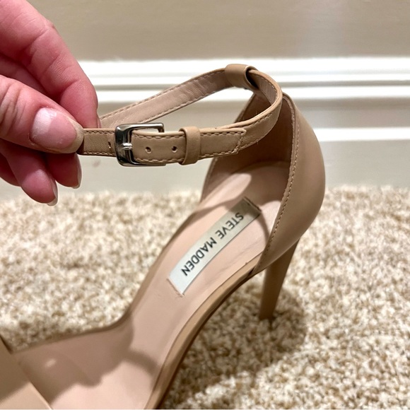 Steve Madden 4.25” Nude Heels Sandals with Ankle Strap Sz 9 - Picture 7 of 13